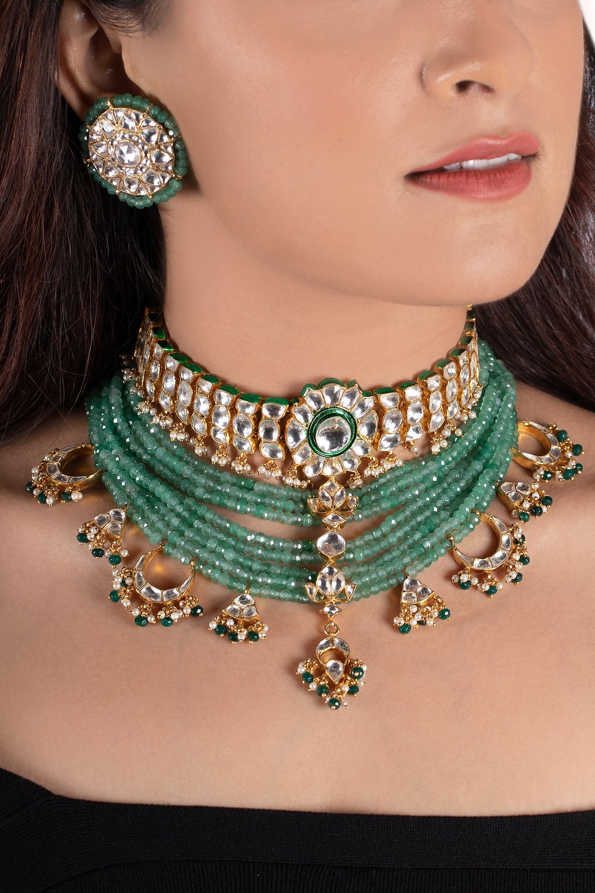 Floral Stone Pendant Choker Set 
