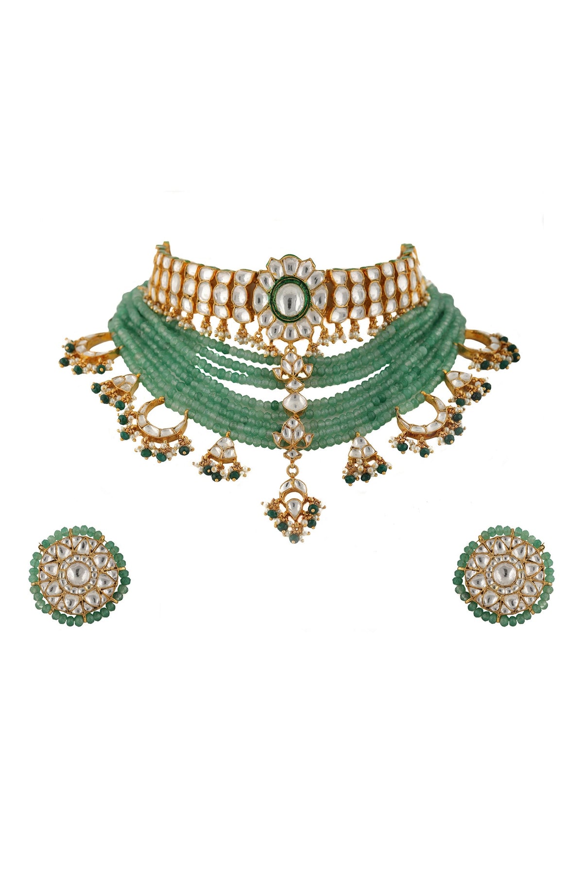 Floral Stone Pendant Choker Set 