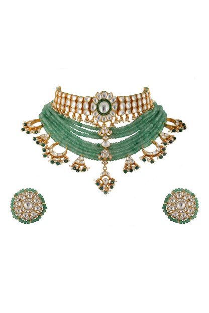 Floral Stone Pendant Choker Set 