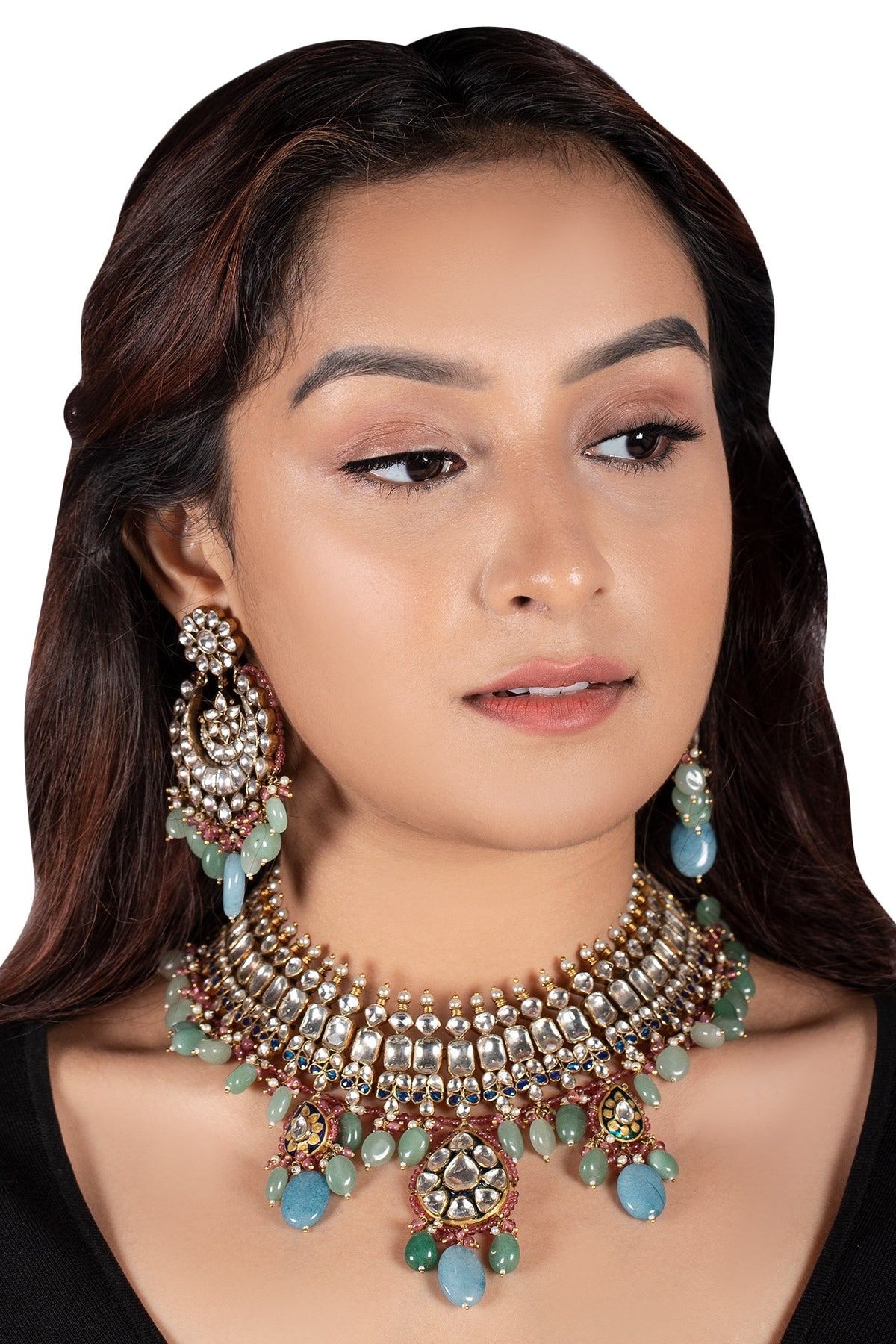 Pendant Drop Stone Choker Set 