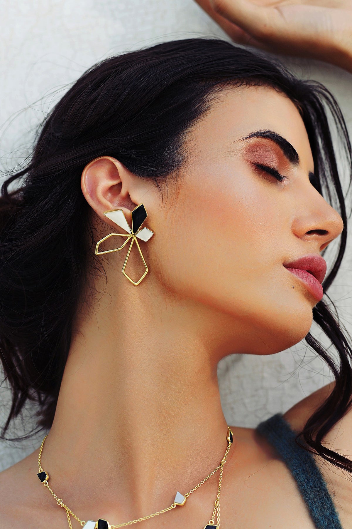 Curlicue Handmade Floral Stone Statement Studs 