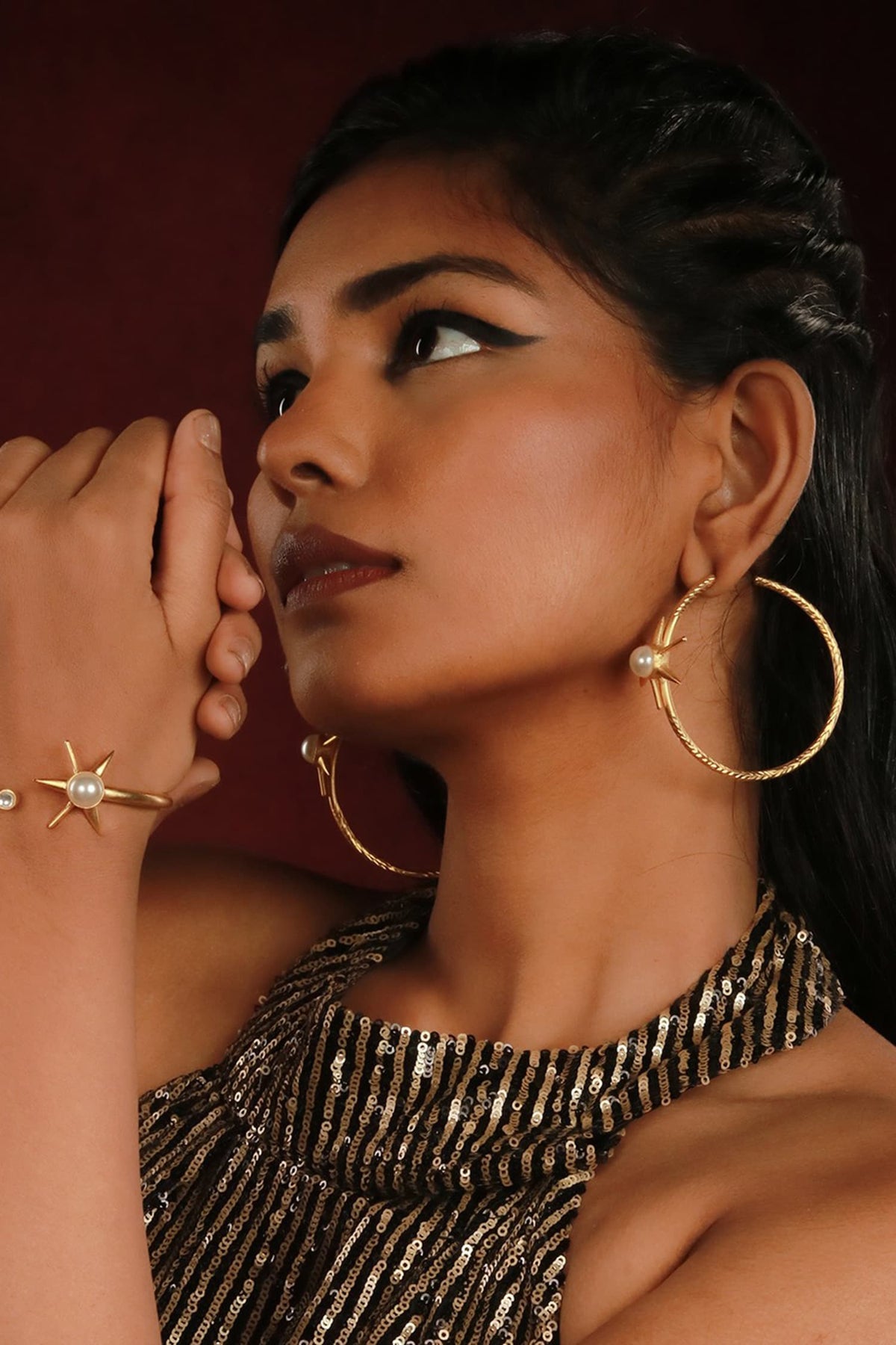 Star Pattern Bracelet & Hoop Earrings Set 