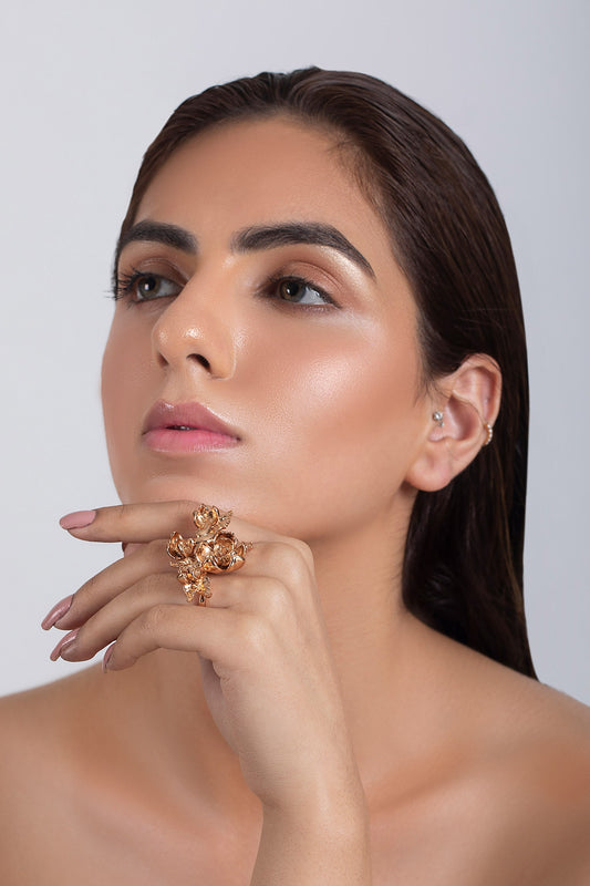 Handcrafted Floral Two Finger Ring 