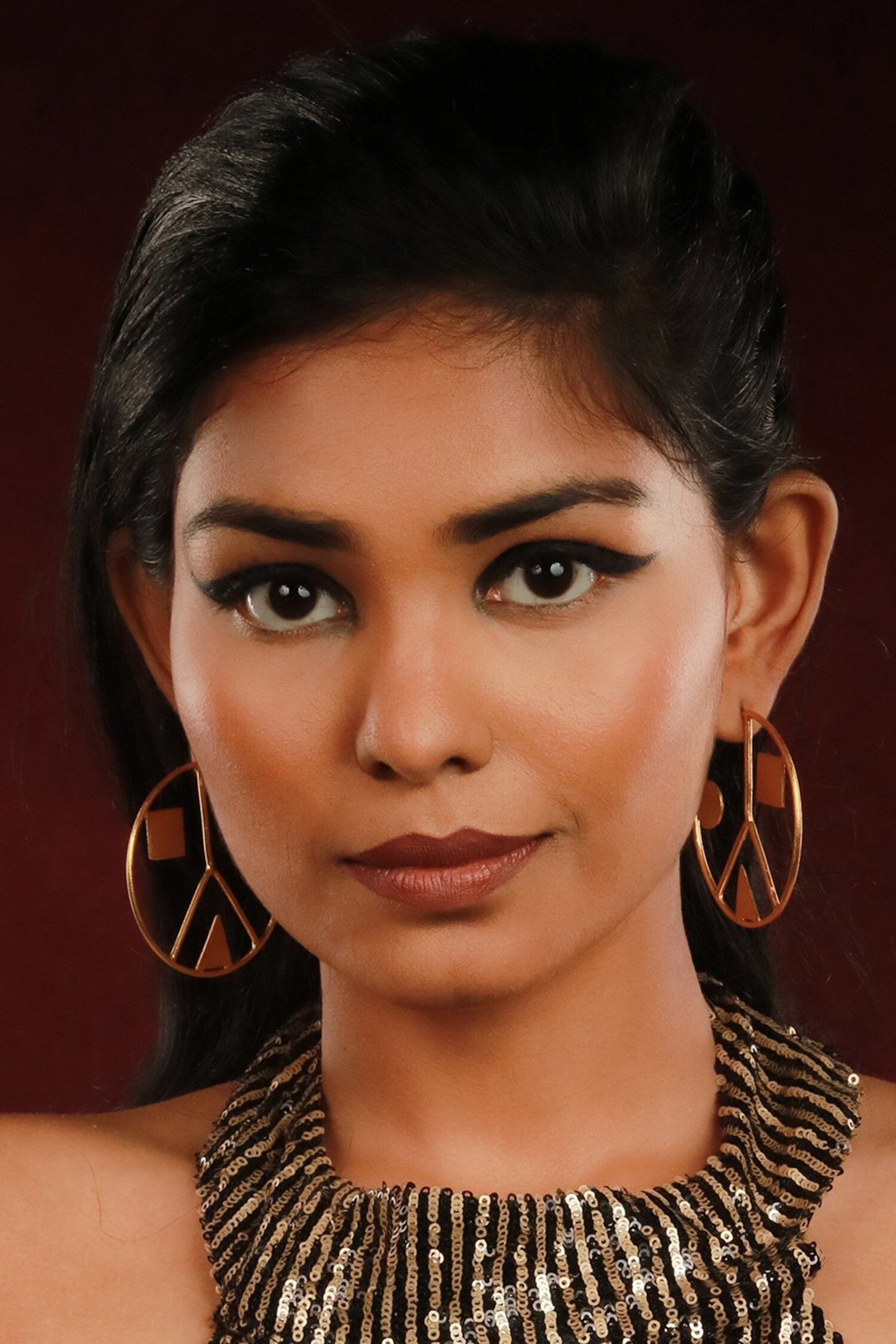 Geometric Cut Work Hoop Earrings 