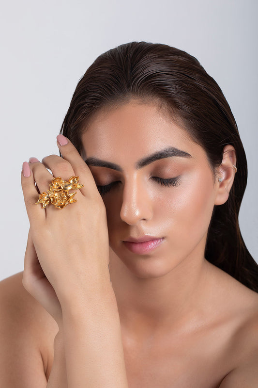 Handcrafted Floral Two Finger Ring 