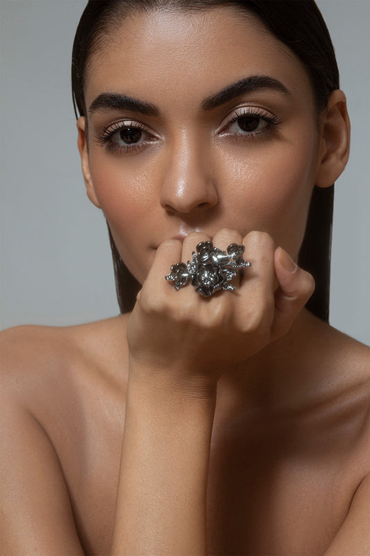 Handcrafted Floral Two Finger Ring 
