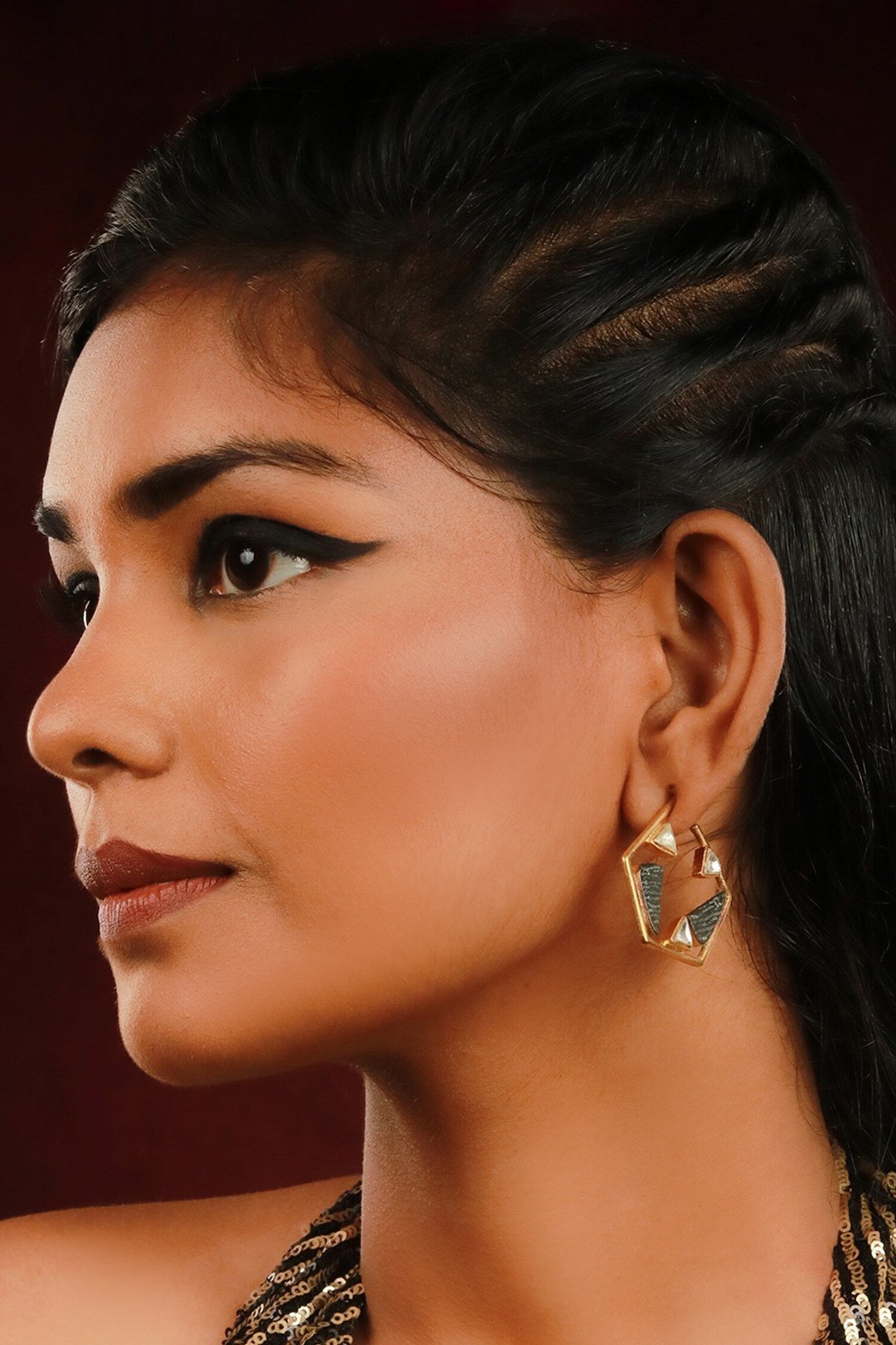 Hexagon Embellished Hoop Earrings 
