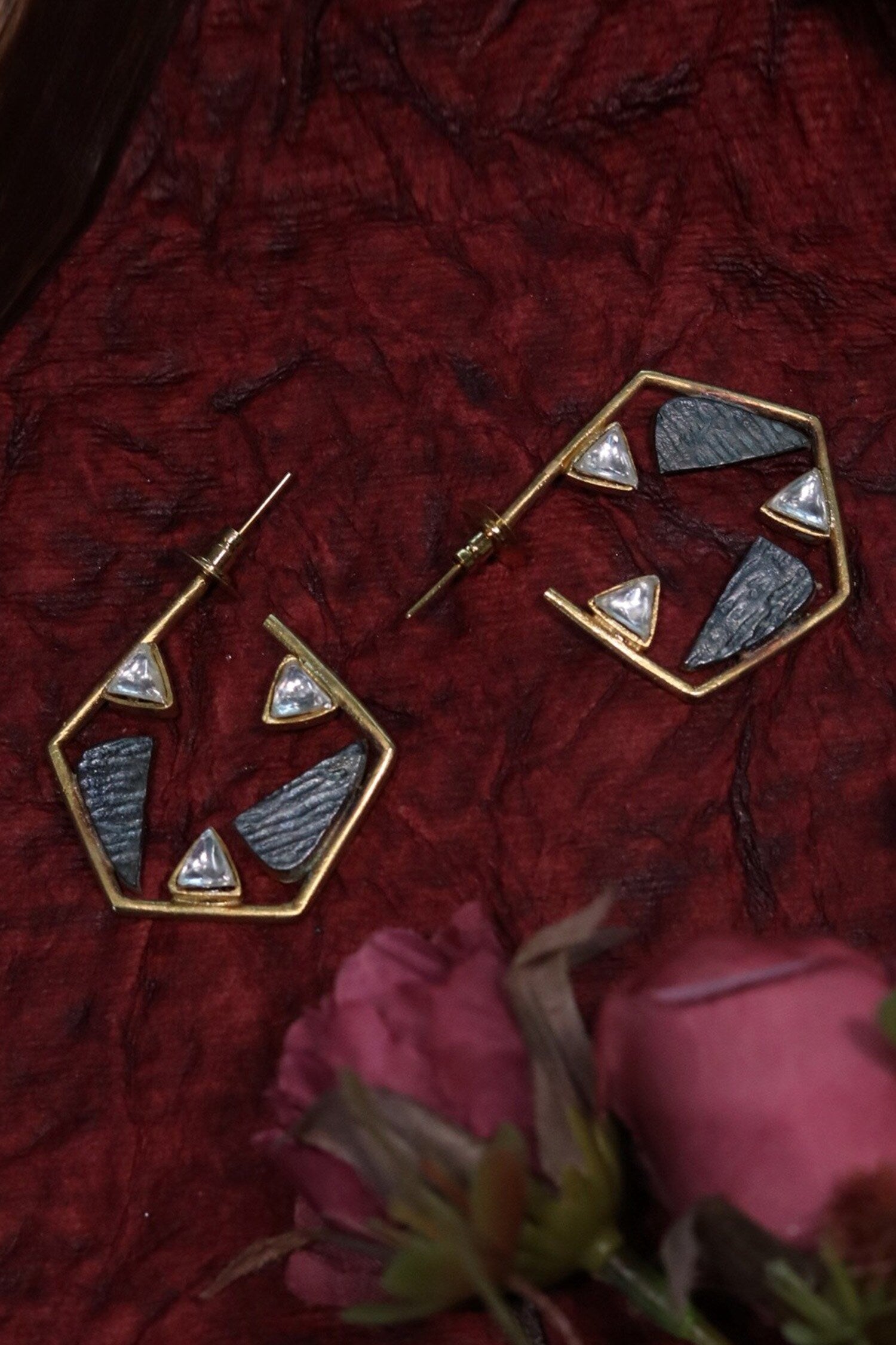 Hexagon Embellished Hoop Earrings 