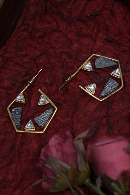 Hexagon Embellished Hoop Earrings 