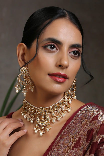 Crescent Kundan Necklace Set 
