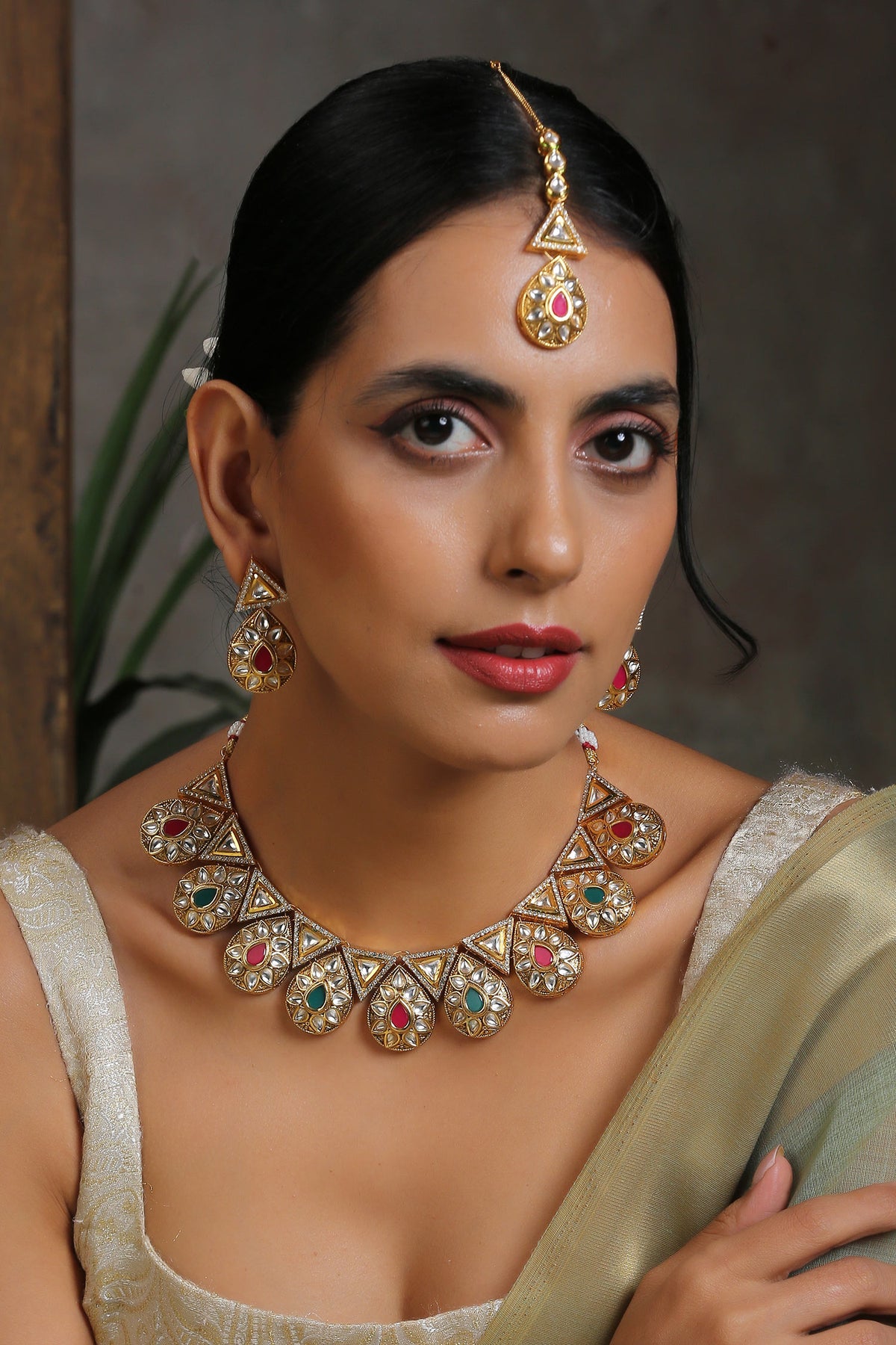 Teardrop Kundan Necklace Set 