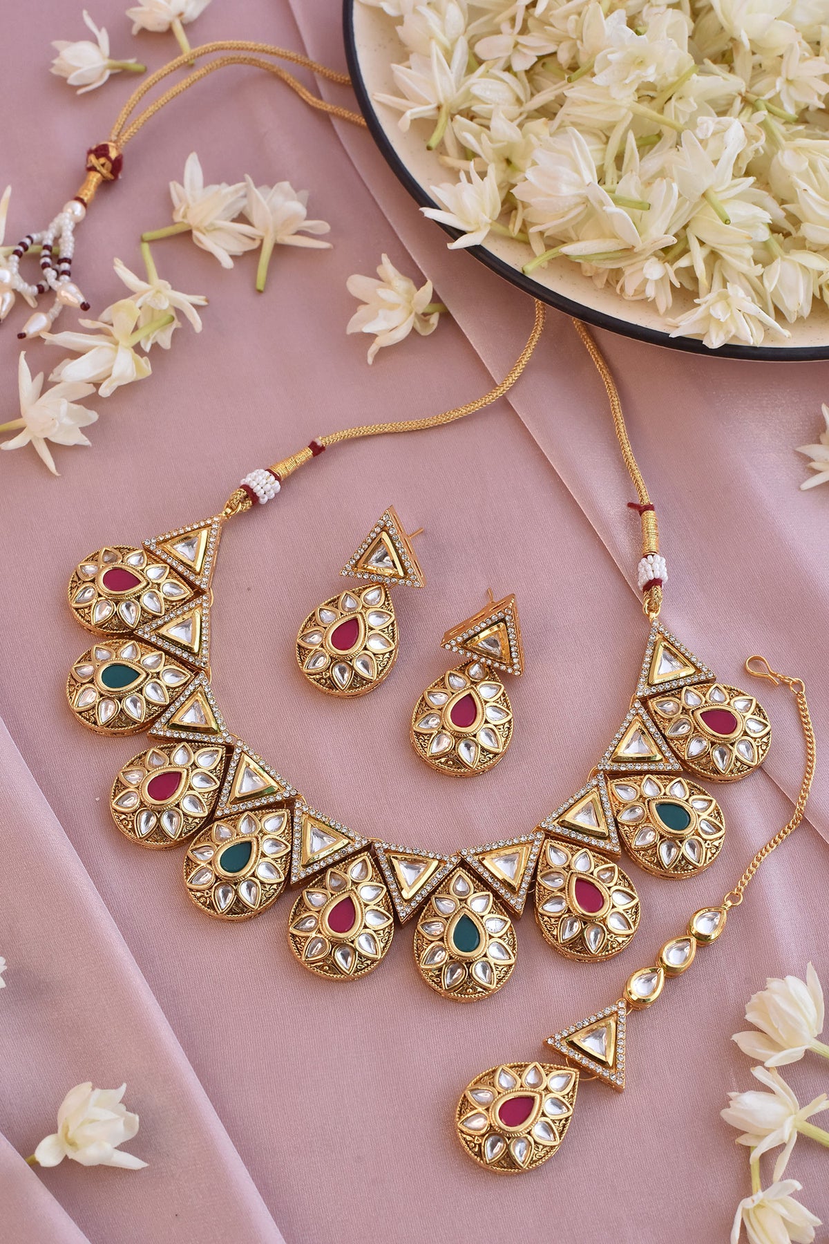 Teardrop Kundan Necklace Set 