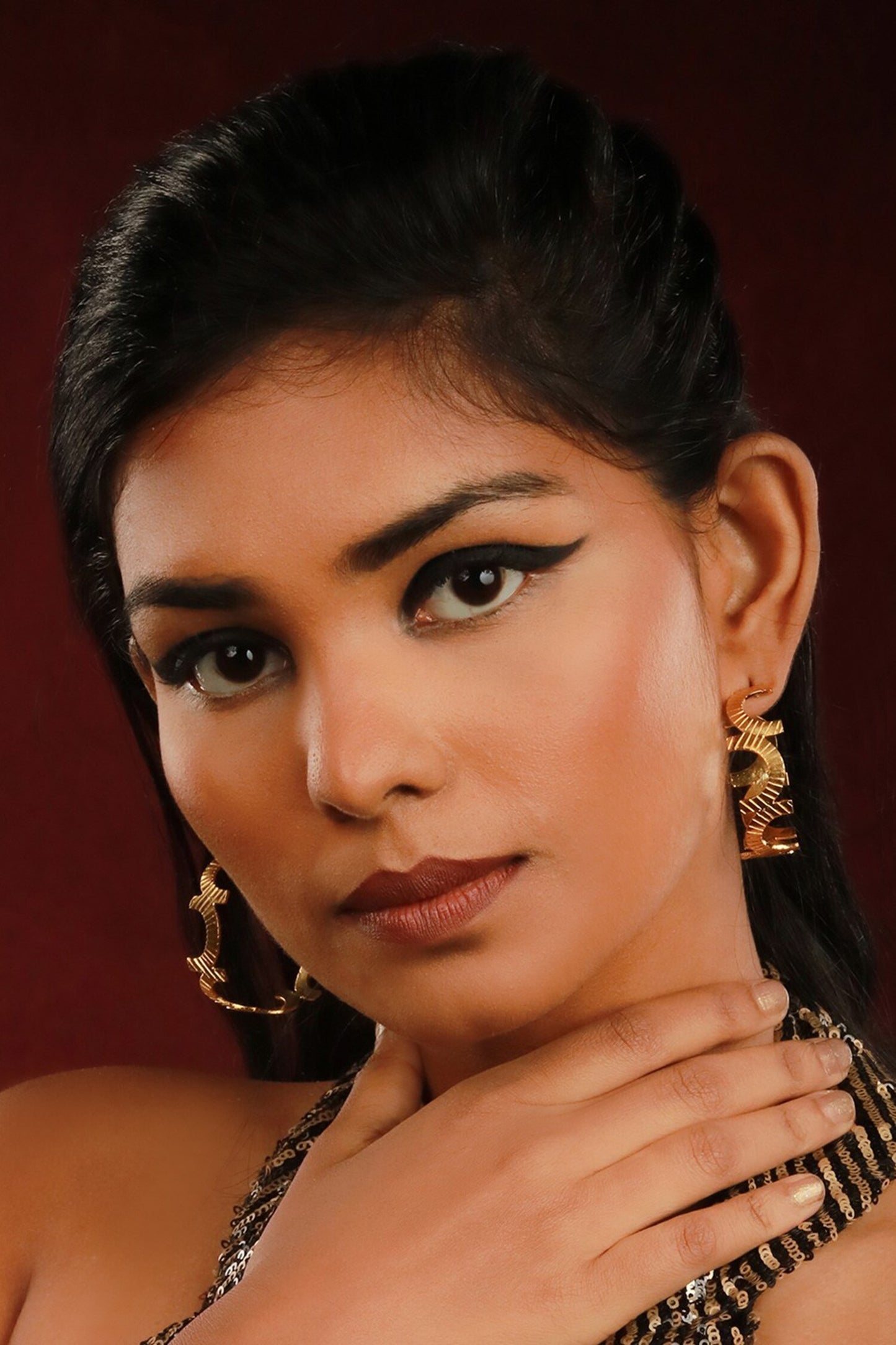 Textured C Shaped Hoop Earrings 
