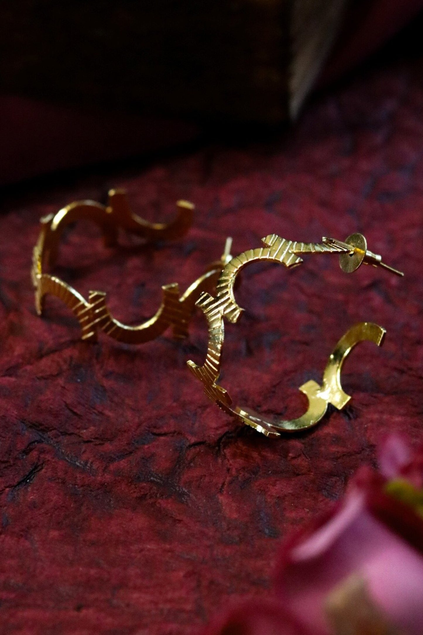 Textured C Shaped Hoop Earrings 