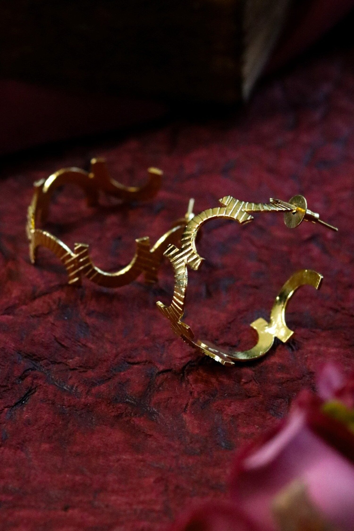 Textured C Shaped Hoop Earrings 