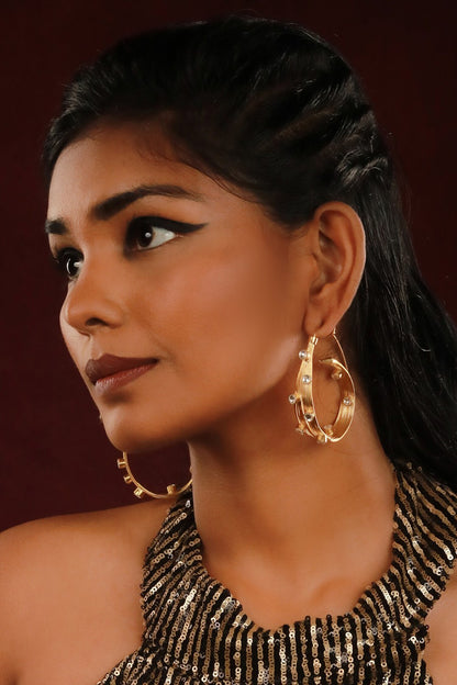 Stones Embellished Hoop Earrings 