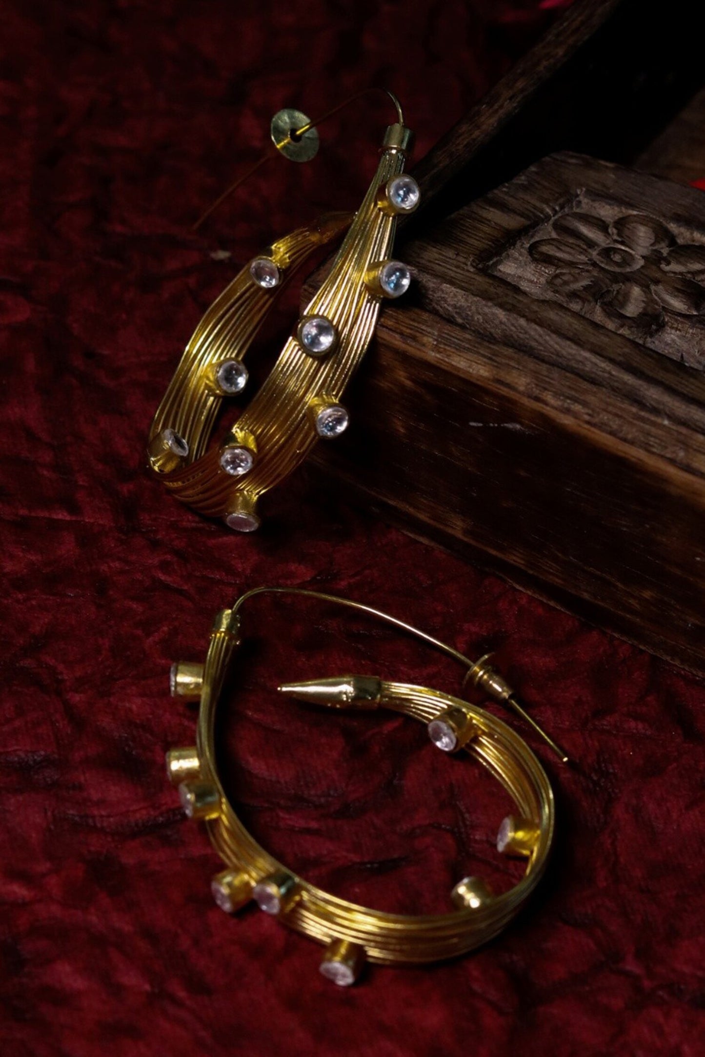 Stones Embellished Hoop Earrings 