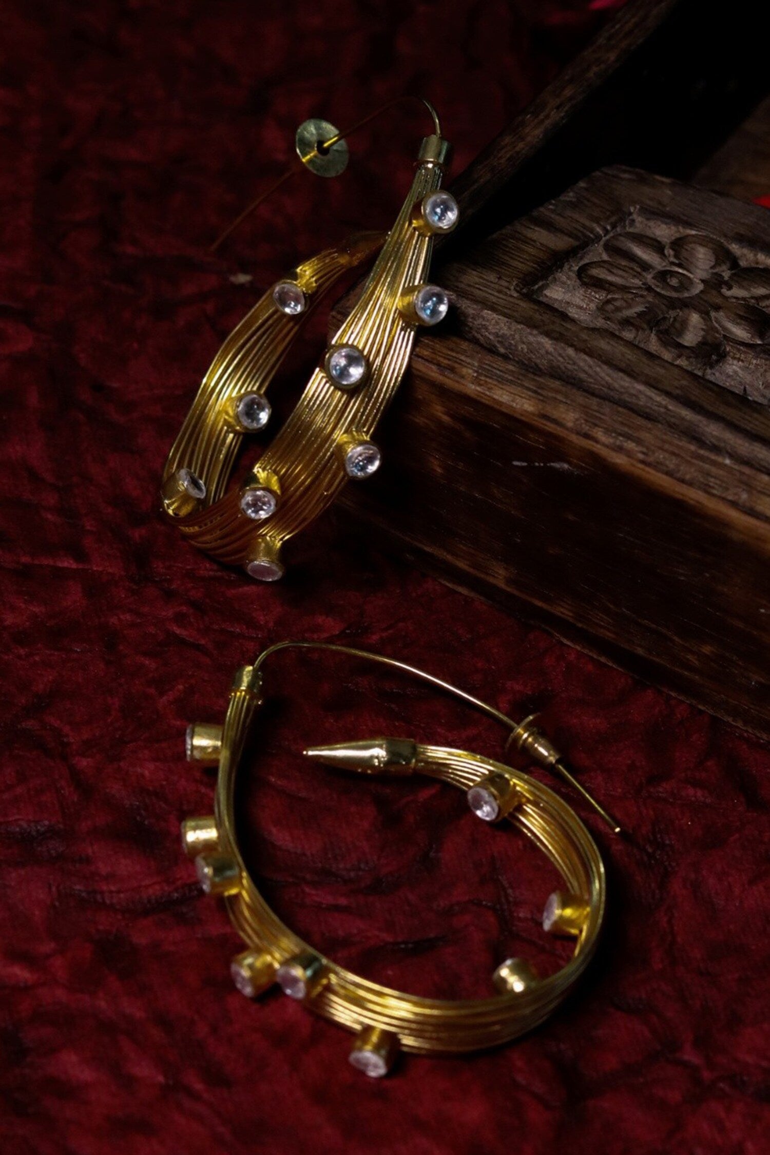 Stones Embellished Hoop Earrings 