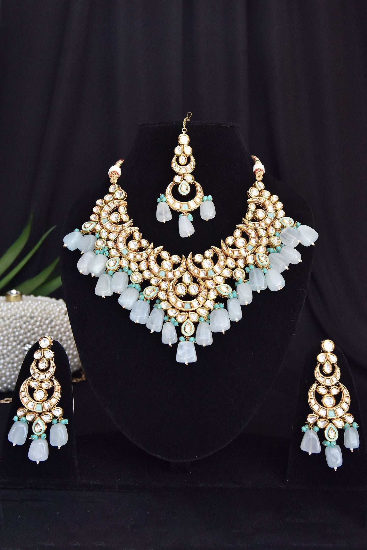 Crescent Kundan Necklace Set 