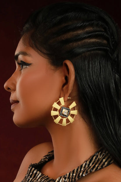 Pentagon Embellished Hoop Earrings 