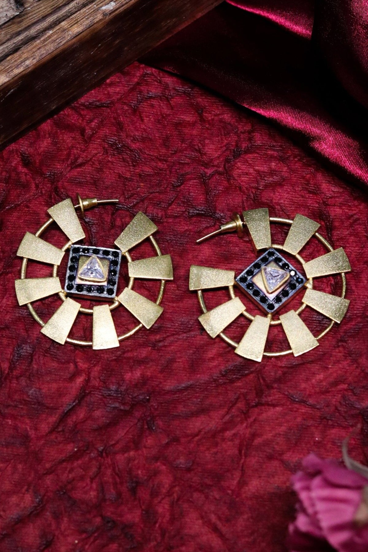 Pentagon Embellished Hoop Earrings 