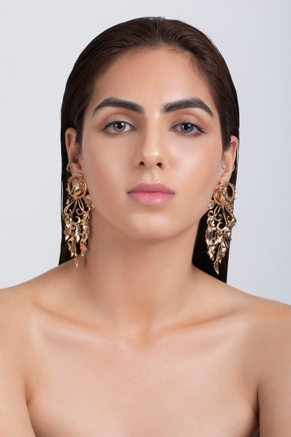 Handcrafted Bird Long Statement Earrings 