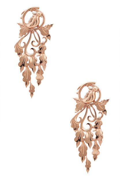 Handcrafted Bird Long Statement Earrings 