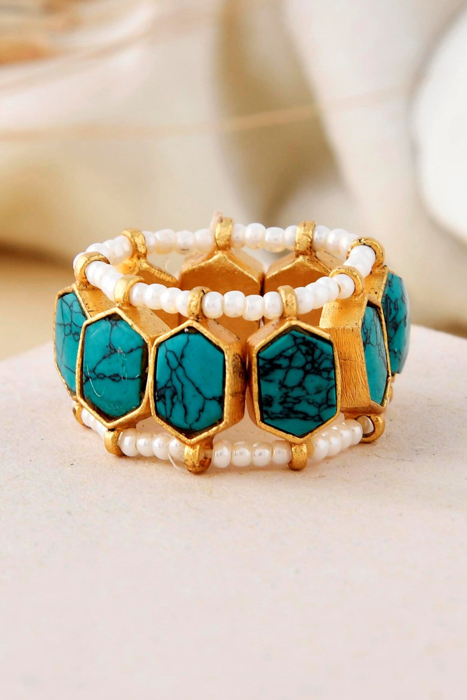 Geometric Stone Bead Embellished Ring 