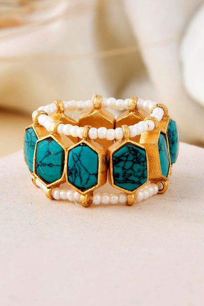 Geometric Stone Bead Embellished Ring 