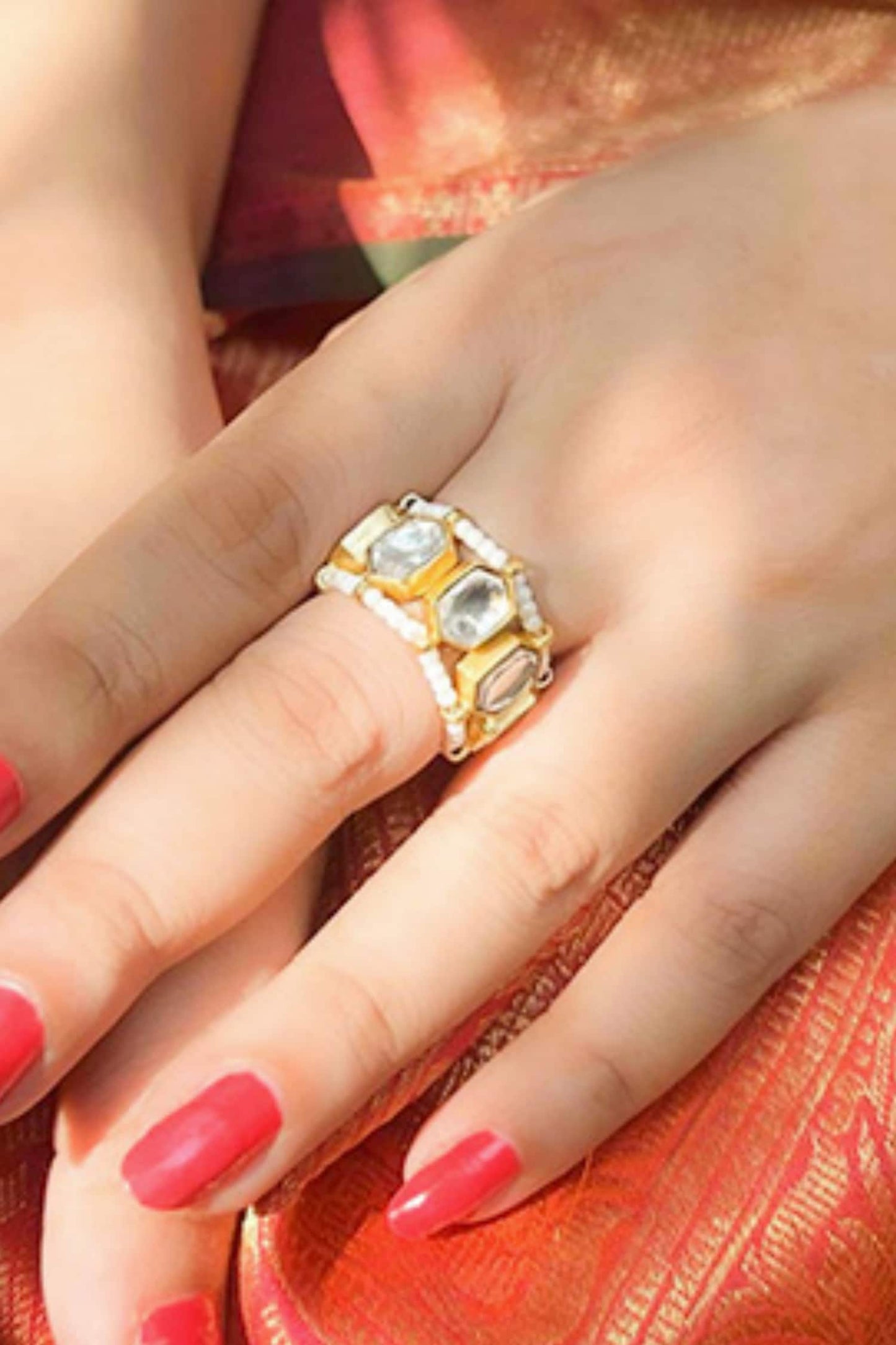 Geometric Stone Studded Adjustable Ring 