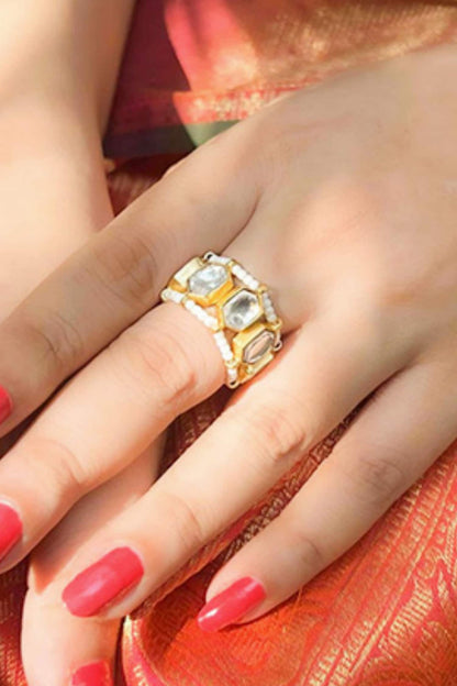 Geometric Stone Studded Adjustable Ring 