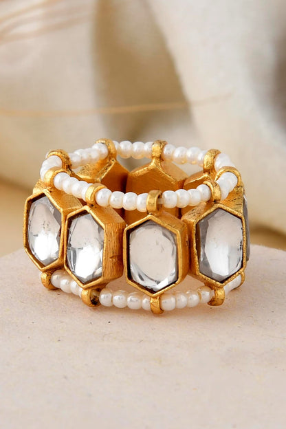 Geometric Stone Studded Adjustable Ring 