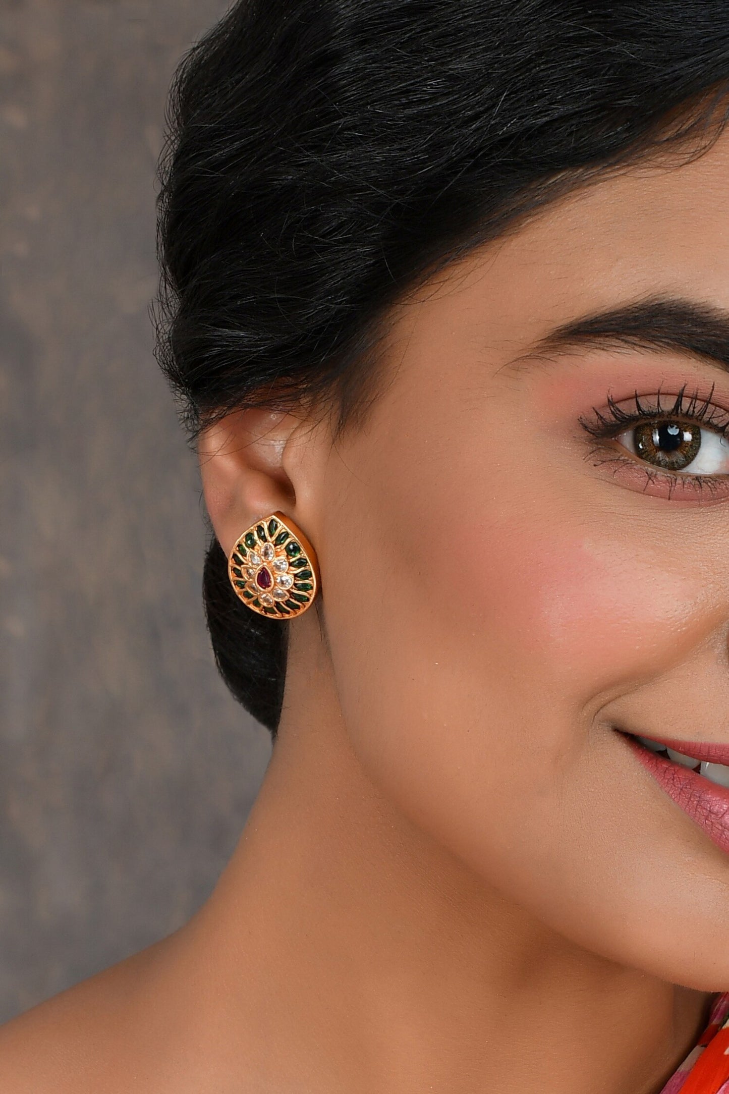 Kempu Stone Embellished Stud Earrings 
