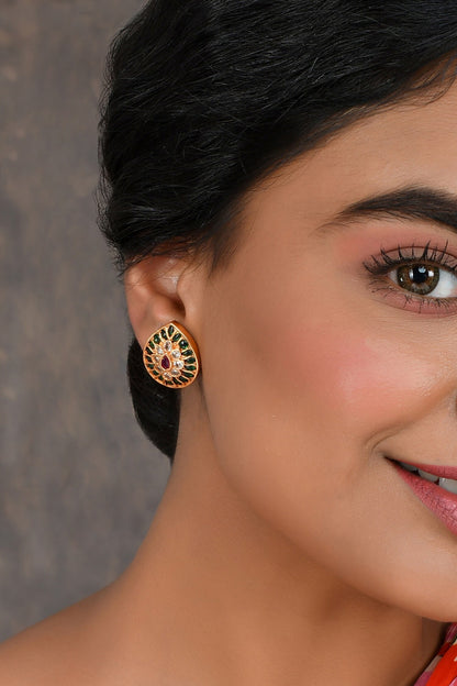 Kempu Stone Embellished Stud Earrings 