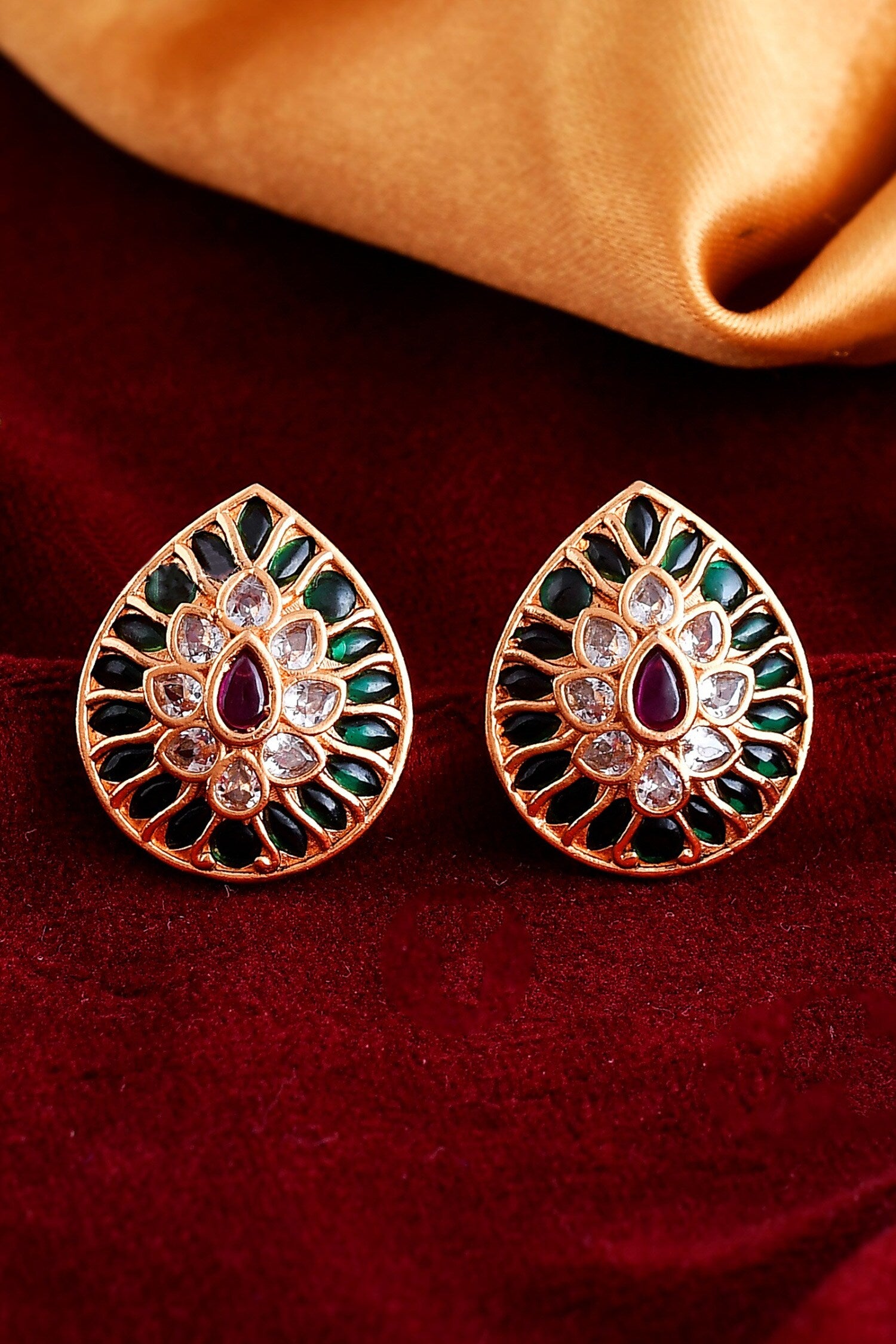 Kempu Stone Embellished Stud Earrings 