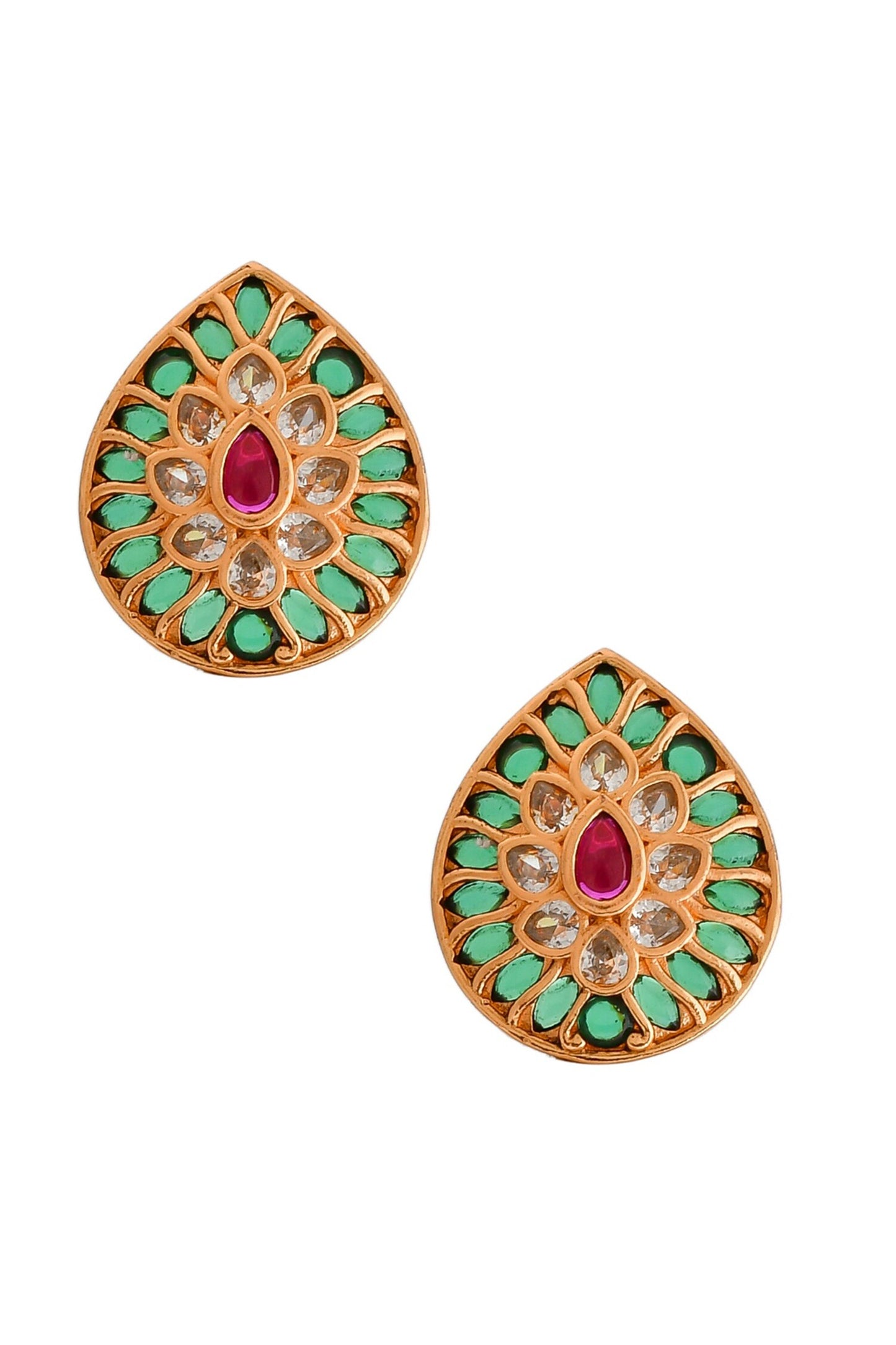 Kempu Stone Embellished Stud Earrings 