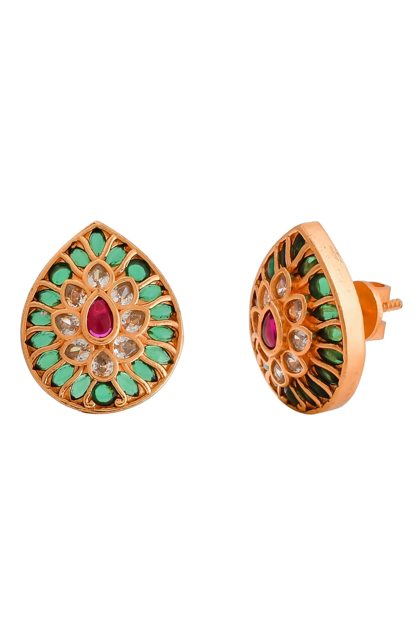 Kempu Stone Embellished Stud Earrings 