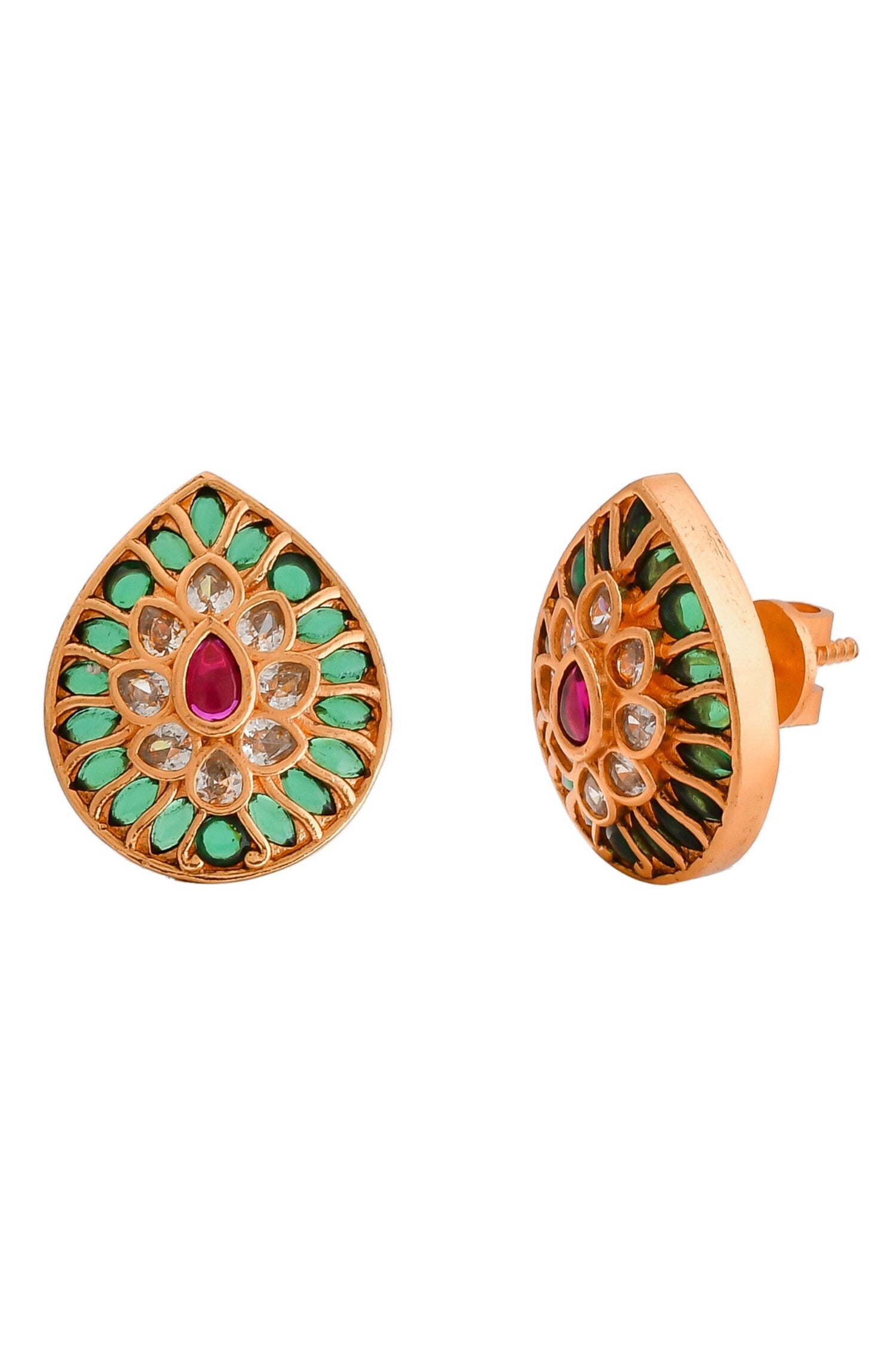 Kempu Stone Embellished Stud Earrings 