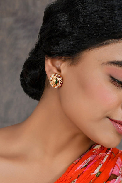 Kempu Stone Studded Leaf Earrings 