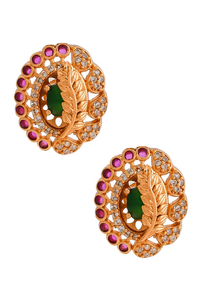 Kempu Stone Studded Leaf Earrings 
