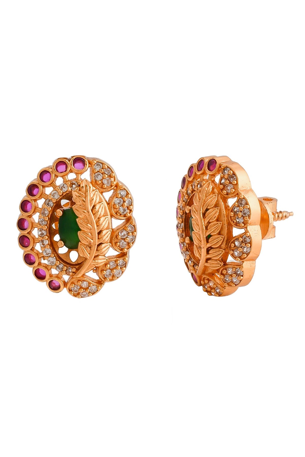 Kempu Stone Studded Leaf Earrings 