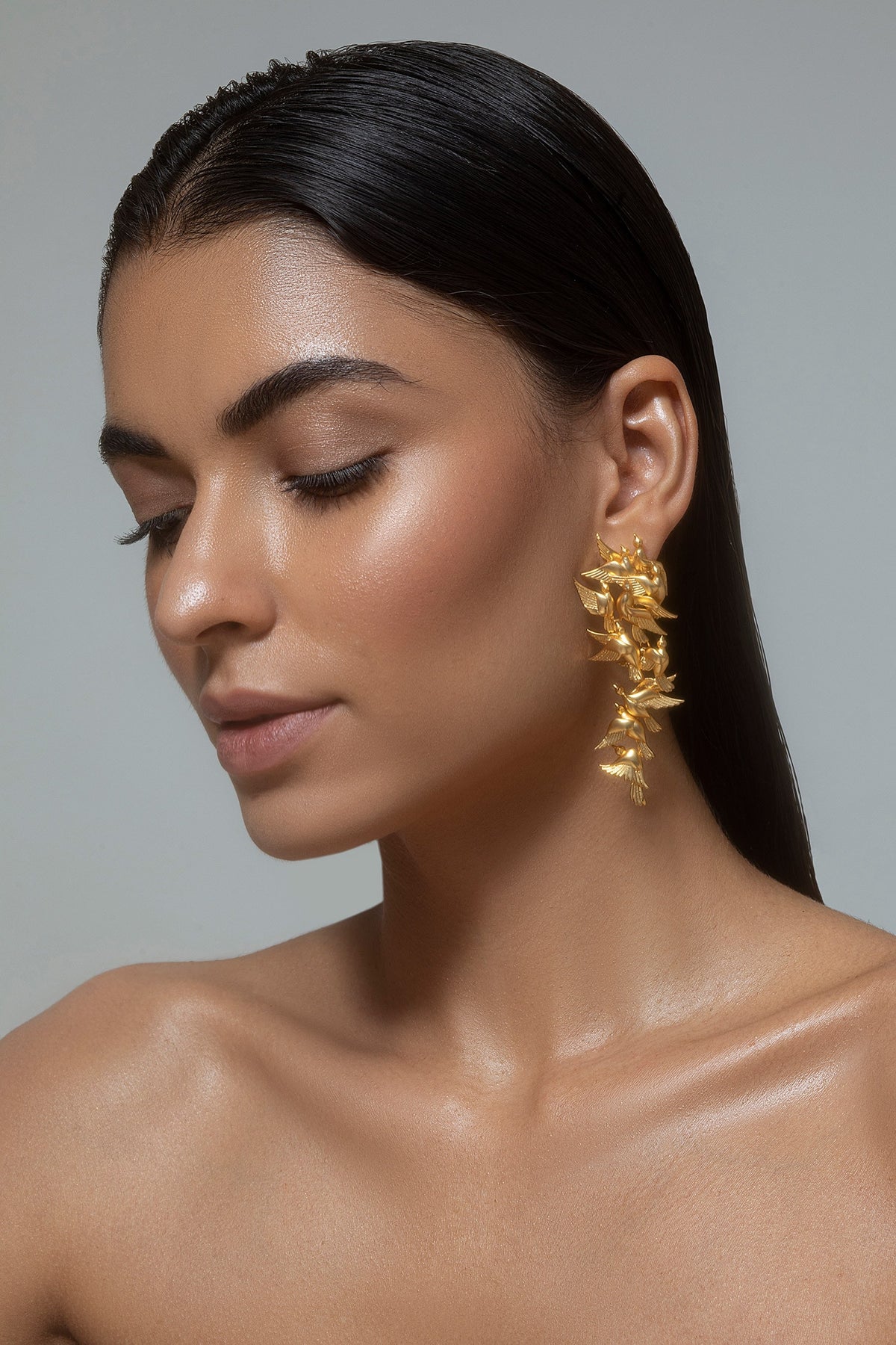 Handcrafted Dove Long Statement Earrings 
