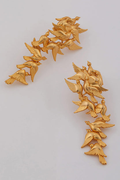 Handcrafted Dove Long Statement Earrings 