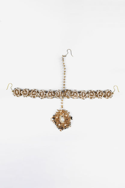 Gold & White Pearl Encrusted Mathapatti 