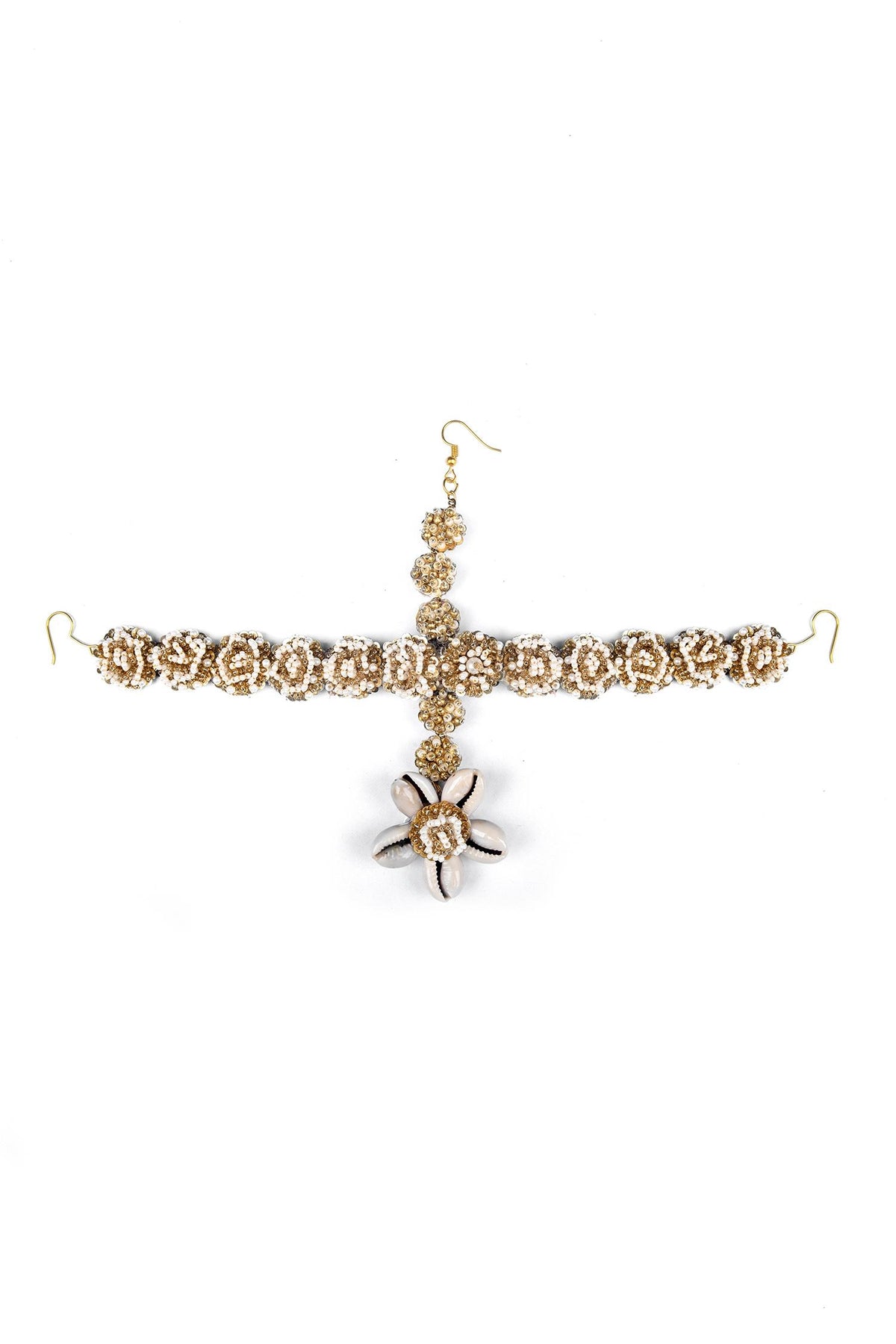 Floral Shell Studded Mathapatti 