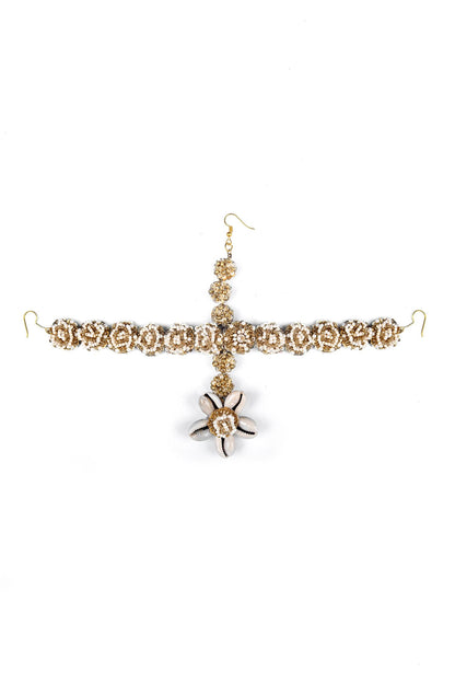 Floral Shell Studded Mathapatti 