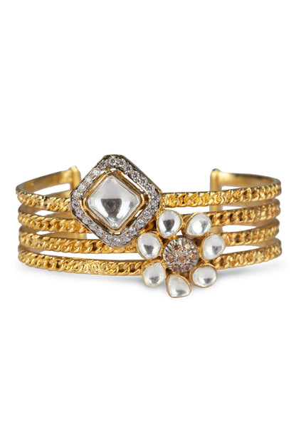 Geometric Kundan & Cubic Zirconia Bracelet 