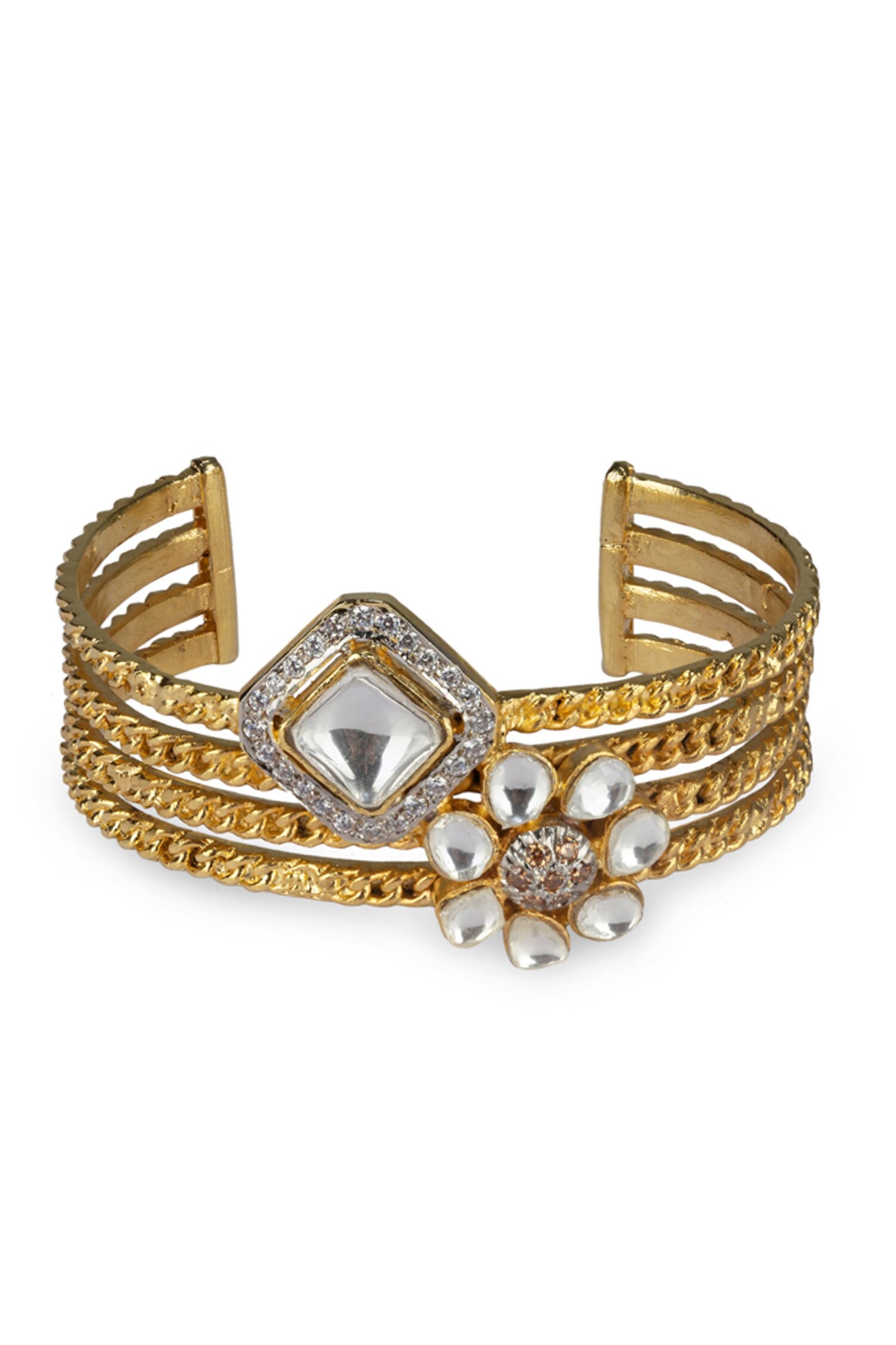 Geometric Kundan & Cubic Zirconia Bracelet 
