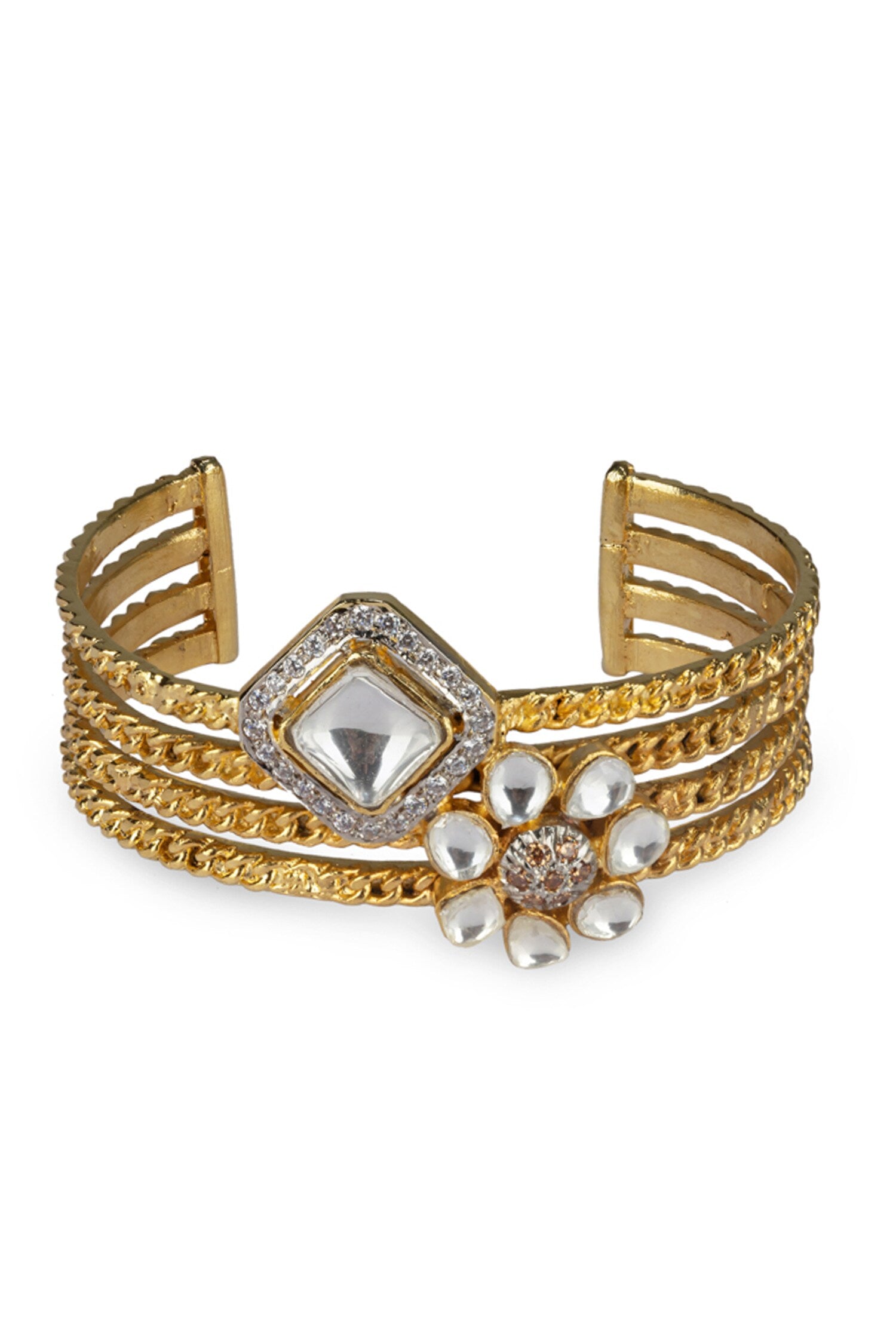 Geometric Kundan & Cubic Zirconia Bracelet 