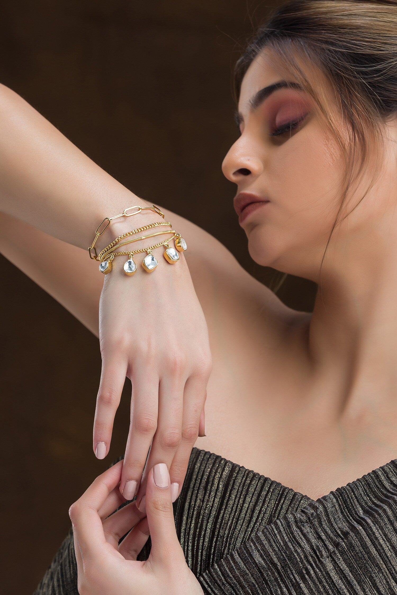 Layered Kundan & Cubic Zirconia Bracelet 